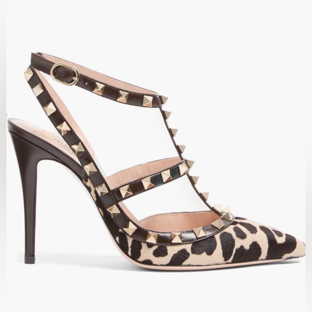 NIB $1300 Valentino Garavani Rockstud Genuine Calf Hair T-Strap Pump - 37.5! - Picture 4 of 7